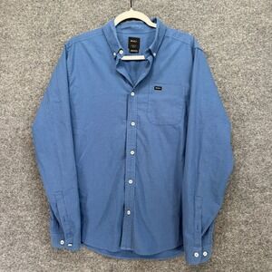 RVCA Shirt Mens Medium Blue Slim Fit Chambray Button Up Stretch Long Sleeve